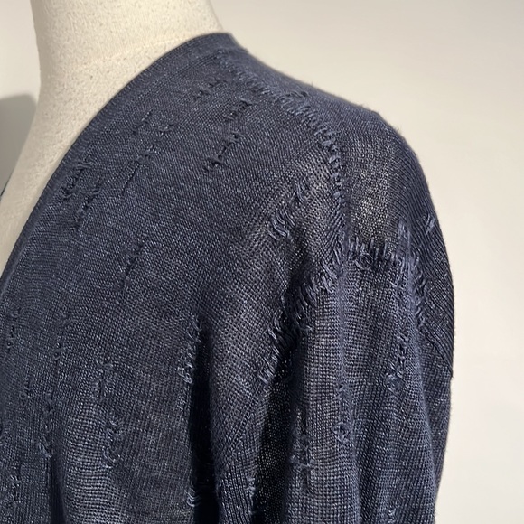 John Varvatos  size XL Navy slubbed 100 % Linen 5 button Cardigan - Picture 3 of 3